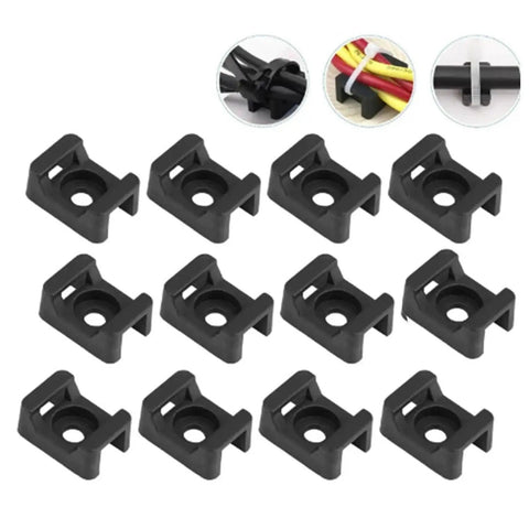 Heavy Duty Three Hundred Screw Mount Cable Ties And Straps for secure wire management, pack of 12 black plastic clips.