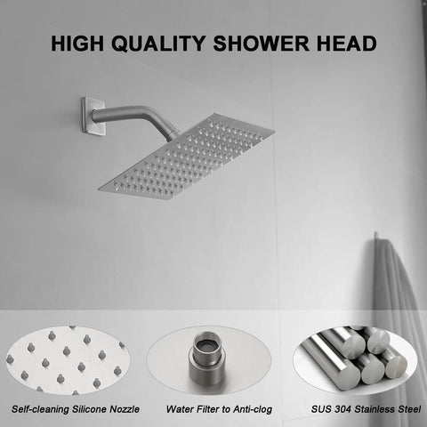 12 Inch Square Rain Shower System With 2 In 1 Handheld Showerhead Easy Install Wall Mounted Shower Faucet Dual Function