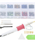 Fast Heat Hotfix Rhinestone Applicator Gear For DIY Crafts On Leather Clothes TShirts Wallets With Storage Bag Quick Heat Up In Minutes And Wide Application US Plug shown with rhinestones and tools.