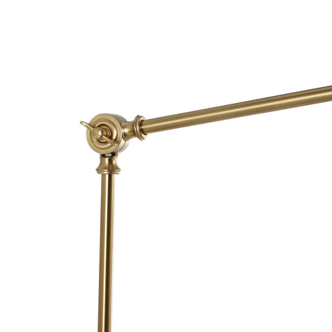 Close-up of brass swing arm from Rattan Wrapped Wall Sconce With Adjustable Swing Arm And Foldable Vintage Bedside Light Gold Finish With Wicker Shade