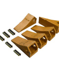 Five Pack 230SP Excavator Bucket Teeth With Flex Pins 23FP For 23 And 230 Series Skid Steer Loaders And Excavators Compatible With Kubota John Deere Case JCB Backhoes Beefy Wear Resistant Bits featuring high-carbon steel teeth and flex pins.