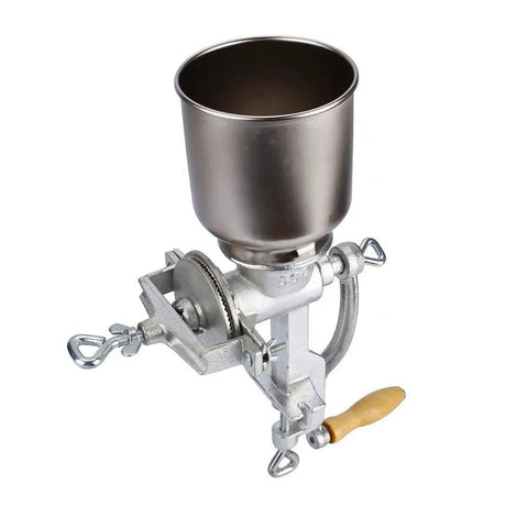 Hand Crank Cast Iron Grain Mill Grinder For Dry Grains Coffee Rice And More Detachable Design For Easy Cleaning Sturdy Old School Milling Tool That Grinds Corn Beans Mung Beans Cereals Into Fine Powder front view