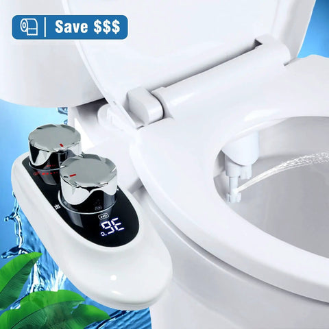 Must Have 2 In 1 Bidet Attachment For Toilet With Handheld Sprayer, Temperature Display, Hot And Cold Water, Non Electric