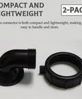 Two Pack RV Swivel Drain Hose Connector 90 Degree For Easy Gray Water Dumping Fits 1-1/2 Inch By 3/4 Inch Hoses Black Camper Sewer Adapter Keeps Drains Flowing Smoothly And Cleanup Simple, compact lightweight black elbow and ring