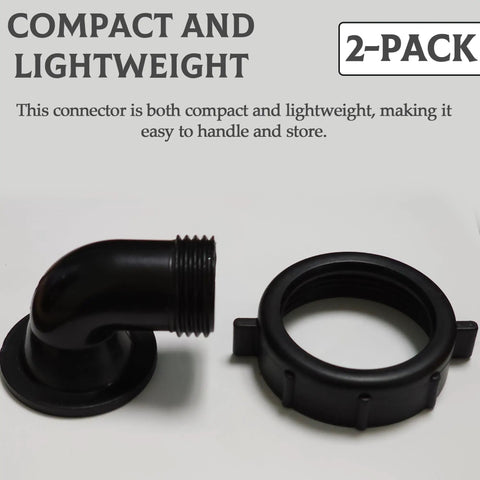 Two Pack RV Swivel Drain Hose Connector 90 Degree For Easy Gray Water Dumping Fits 1-1/2 Inch By 3/4 Inch Hoses Black Camper Sewer Adapter Keeps Drains Flowing Smoothly And Cleanup Simple, compact lightweight black elbow and ring