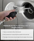 Using hand fuel transfer pump with manual primer bulb for cars boats and marine fuel systems, 10mm rubber line inserted in a tank