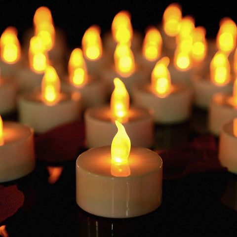 Flameless Tea Light Candles 50 Pack With Batteries Included Realistic Flickering LED Tealights Unscented Battery Operated