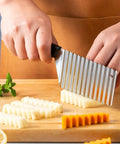 HAKIDZEL Wave potato cutter crinkle slicer, stainless steel, side view, 2pc set