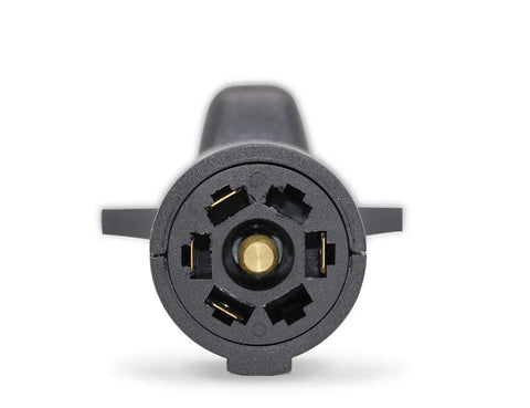 Front view of Ultimate 7 Pin To 5 Pin Trailer Adapter For RVs Waterproof And Dustproof Plug With Tool Free Installation.