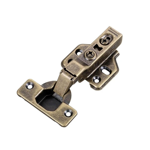 Hydraulic Cabinet Hinges With Dampers No Squeak Soft Close copper core hinge shown, bronze finish, 22mm cup, mounting holes visible.