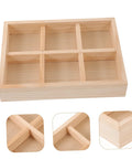 Six Compartment Wood Jewelry Tray With Multi Grid Layout For Rings And Bracelets Rustic Countertop Trinket Dish Keeps Your Bling Secure And Neat Super Handy Desktop Organizer For Home Or Kitchen. Light wood tray with six sections.