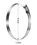 4 Piece 8 Inch Adjustable 304 Stainless Steel Duct Hose Clamps Worm Gear Clamps For Pipe Intercooler Plumbing Tube And Fuel Line Leak Proof Corrosion Resistant Long Lasting Durable shown in single clamp view