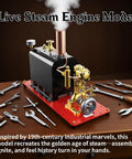 Mini Live Steam Engine And Boiler Model Kit For Adults And Teens Reversible Reciprocating Single Cylinder Educational Science Project Desk Decor And STEM Teaching Tool, brass on red base