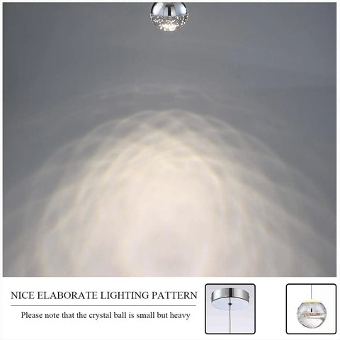 Modern Crystal Pendant Light in Chrome Finish casting elaborate lighting pattern on ceiling
