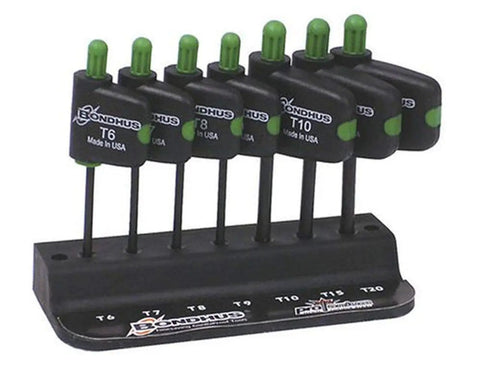 Set Of 7 Star Flagdriver Tools T6 Through T20 In Protanium Steel With ProGuard Finish on stand, precision ends, Made in USA.