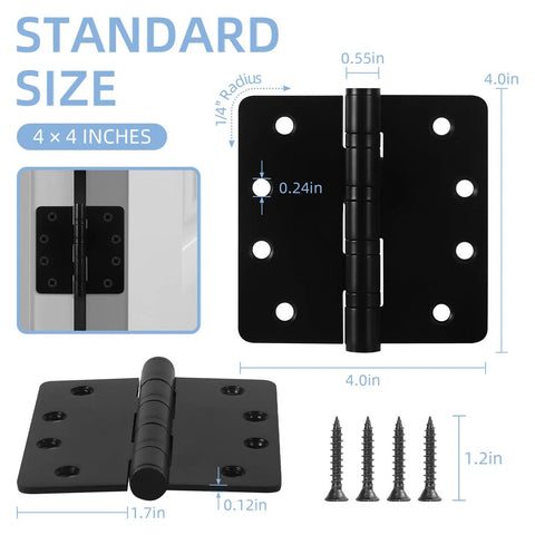 6 Pack Heavy Duty 4 Inch Ball Bearing Door Hinges Stainless Steel Matte Black Built To Last For Left And Right Hand Doors With One Quarter Radius Corners Includes 48 Screws, 4x4 in