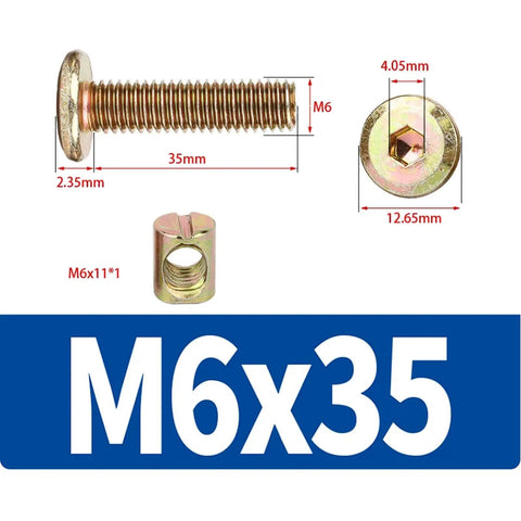 Beefy Stainless Steel Furniture Screws And Nuts Set With Horizontal Hole Hammers 40 Piece Cross Dowel Connectors Kit For Indoor Outdoor Do It Yourself Projects Heavy Duty Fasteners For Quick Strong Furniture Assembly, M6x35
