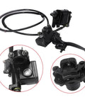 Rear Hand Hydraulic Disc Brake Caliper Assembly With Pads for Chinese ATV Quad Replacement, includes lever and hose.