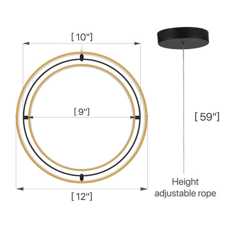 Chandeliers Modern Black And Gold Ring Pendant Light Fixture With Adjustable Heights 3000K Warm White Eyesafe Cozy Vibe Contemporary Ceiling Lighting measurements