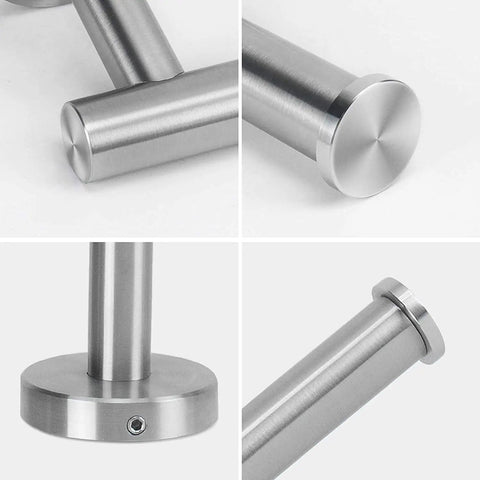 Close-up details of rustproof stainless steel toilet paper holder wall mount 6 inch roll holder for bathroom and kitchen 2 pack brushed nickel finish.