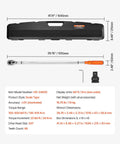 Three Quarter Inch Drive Torque Wrench With 100 To 600 Ft Lb Range and 136 To 814 Nm Calibration Certificate Included, 48 Inch Length, Split Beam, 1 Inch Adapter, shown with case, adapter, and key.