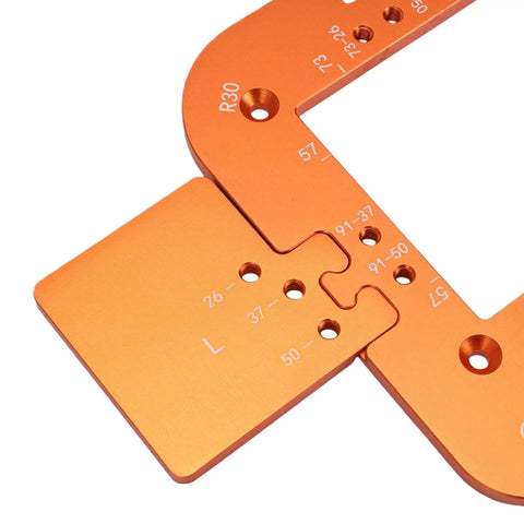 Precision Router Corner Radius Template Set R20 R25 R30 R35 with Secure Board Locking Clamp for Woodworking slot positioning close-up