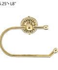 Gold metal wall-mounted paper towel holder against white background, measuring H5.25" x L8".