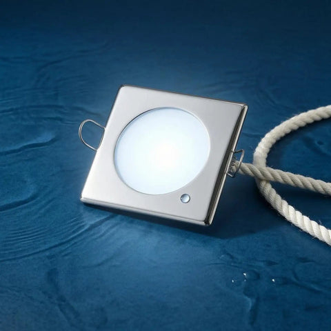 Qianly Square LED Recessed Light Warm White Indoor Lighting Stainless Steel, 7W on blue surface with rope detail