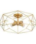 Gold Four Light Semi Flush Mount Ceiling Light With Metal Cage, Rustic Industrial Farmhouse Style, Edison Bulb Friendly