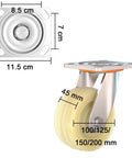 Dimensions of heavy duty swivel caster wheels with brakes for furniture and workbenches, galvanized bracket, nylon wheels