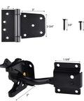 Self Closing Gate Hardware Kit With Self Locking Gate Latch And Two Pack 3.5 Inch Heavy Duty Adjustable Spring Hinges In Black