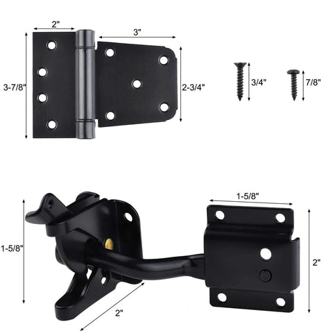 Self Closing Gate Hardware Kit With Self Locking Gate Latch And Two Pack 3.5 Inch Heavy Duty Adjustable Spring Hinges In Black