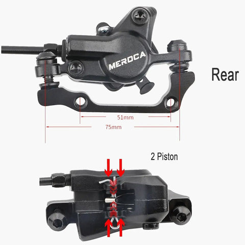 Killer Rear Hydraulic Disc Brake Kit With 1400Mm Line And Dual Pistons In Bold Red, showing rear caliper details.