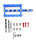 Dead Nuts Precise Aluminum Dowel Jig Kit With Self Centering Drill Guides For Flawless Furniture Assembly And Cabinet Joinery Adjustable Size Fits 20 To 65 Mm Boards display with drill bits and bushings.