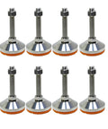 Badass Heavy Duty Adjustable Leveling Feet With M14 Threaded Lifting Nuts And Thick Carbon Steel Base Pads delivering stability in eight-pack.