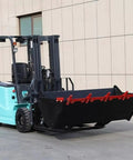 Top Rated Portable Electric Forklift Pallet Stacker With 4-Way Counterbalance Lift Truck, large black bucket attachment, heavy-duty design.