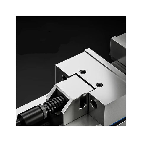 Close-up of Dang Tough 7 Inch Bench Vise For Heavy Duty CNC Milling And Shop Projects showing metal jaws and clamping mechanism.