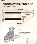Heavy Duty 13 Inch Gas Struts For Cabinet Doors With Brackets, 22.5 Lb 100N Lift, showing dimensions and durable end clips