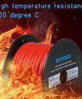 8 AWG Silicone Wire Spool 50 Ft Red Super Flexible Stranded Tinned Copper Wire For Auto Electronics High Strand Count 1650 Strands Ultra Soft Insulation Low Impedance Power Run on fire background at 200 C