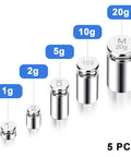 Stainless Steel Calibration Weight Set For Digital Scales, 1g 2g 5g 10g 20g Total 38g With Tweezers, M1 Class visible weights