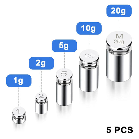 Stainless Steel Calibration Weight Set For Digital Scales, 1g 2g 5g 10g 20g Total 38g With Tweezers, M1 Class visible weights