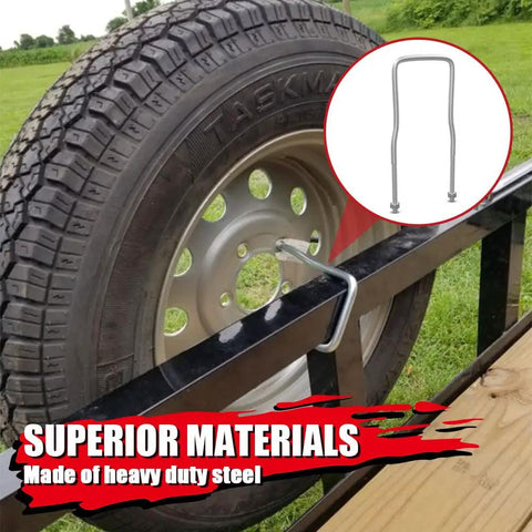 Side Mount Spare Tire Carrier Bracket With Zinc Plated U Bolt Holder attached to trailer frame with tire mounted