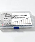 Premium Grade 90 Piece 304 Stainless Steel Chicago Binding Screw Kit with Phillips Cross Heads, assorted sizes in transparent case.