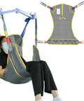 EHUCONHEEL Full Body Mesh Patient Lift Sling Universal Transfer Aid For Electric Ceiling Hoist, gray mesh sling with leg supports.