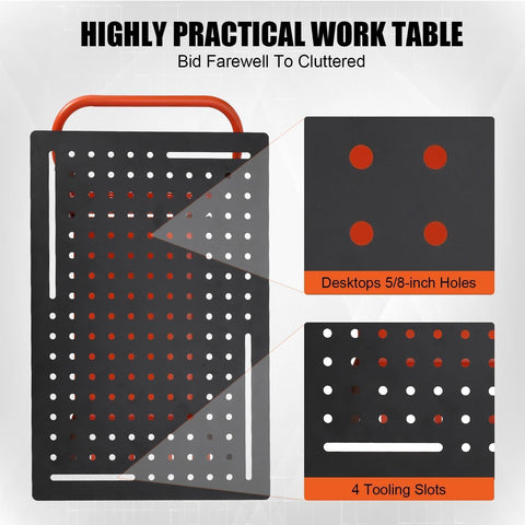 Beefy 36x24 Welding Table Steel Workbench With Five Eighths Inch Fixture Holes Pegboard And Four Tool Slots 1200 Lb Capacity