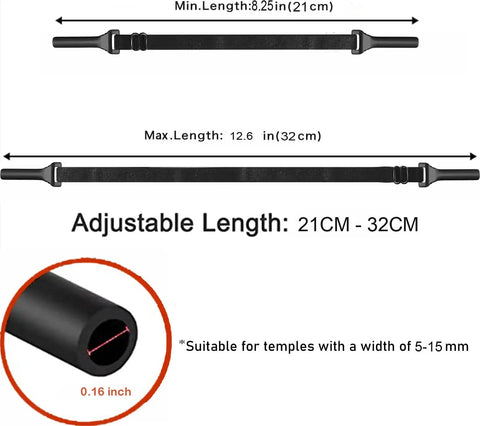 4 Pack Adjustable No Slip Eyeglasses Strap Retainer For Men And Women showing adjustable length and temple fit details