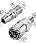 Air Compressor Pressure Regulator With Dial Gauge 0 To 175 PSI connectors, metal fittings with size measurements