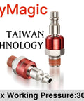 Pro Grade 1/4 Inch Swivel Air Plug Set 6 Pack Steel Red Swivel Air Hose Fittings NPT Male Threads Pre Coated With Sealing For Leak Free Connections Up To 300 PSI High Pressure Keeps Hoses Stable At Any Angle, red steel air plug set