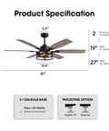 Product specifications of 60 Inch Ceiling Fan With Lights And Remote For Indoors And Outdoors In Black Caged Farmhouse Style