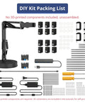 DIY Kit Packing List for Ditch The Toy Store Robots And Build Your Own Badass AI Robotic Arm Kit including servos and components.